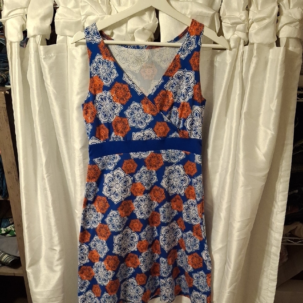 Lola Vibrant Blue and Orange Patterned Dress Small 💖💖💖💖